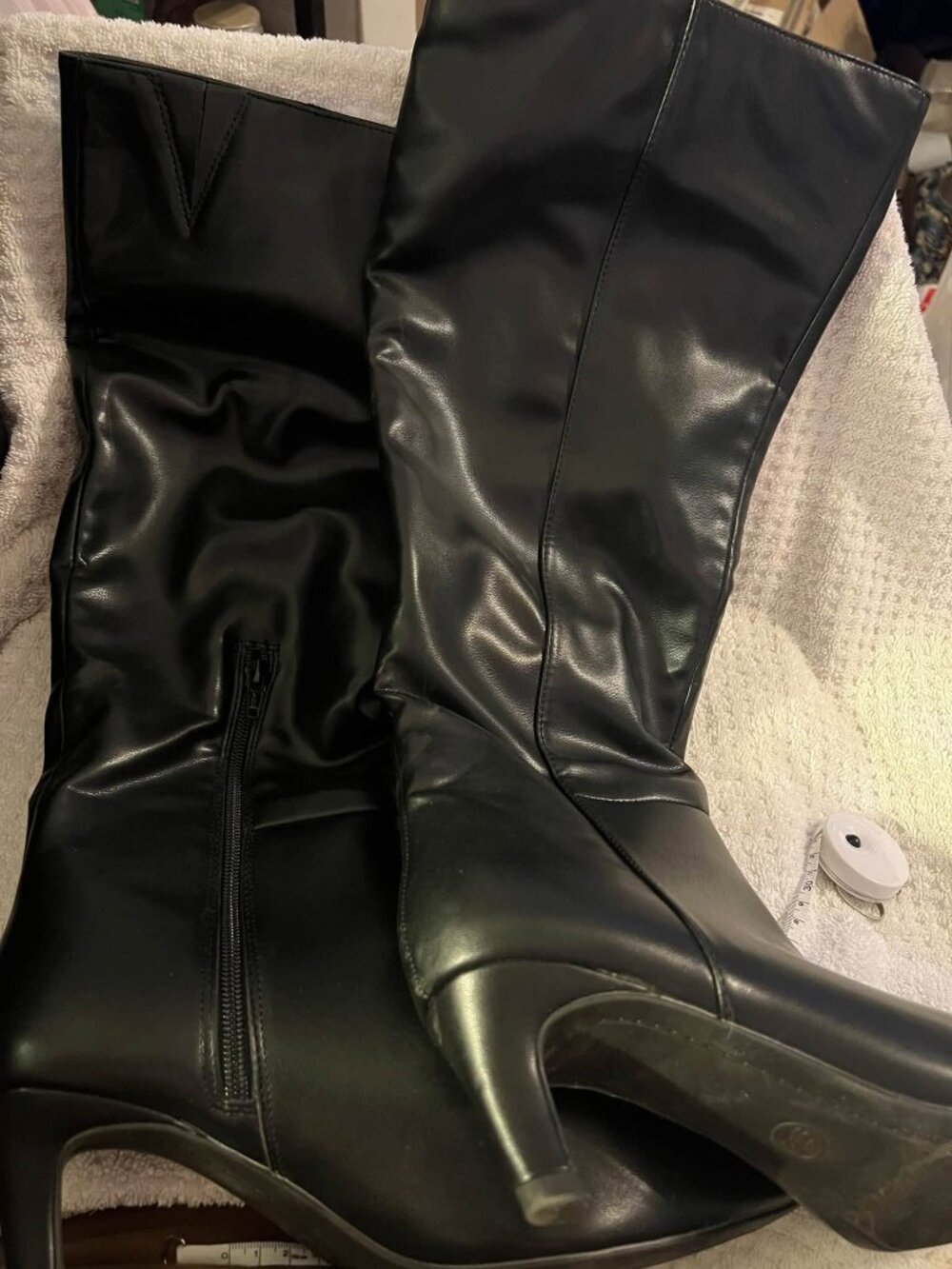 🐻Size 9.5 - Black Stiletto Heeled Thigh High Boots